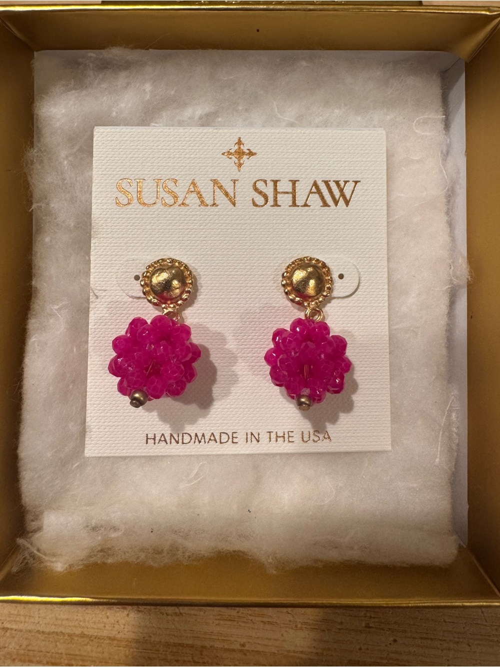 Susan Shaw Pink Beaded Drop Earrings
